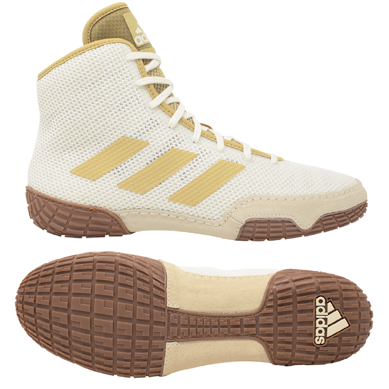 adidas Tech Fall 2.0 Wrestling Shoe, color: White/Vegas Gold - Click Image to Close